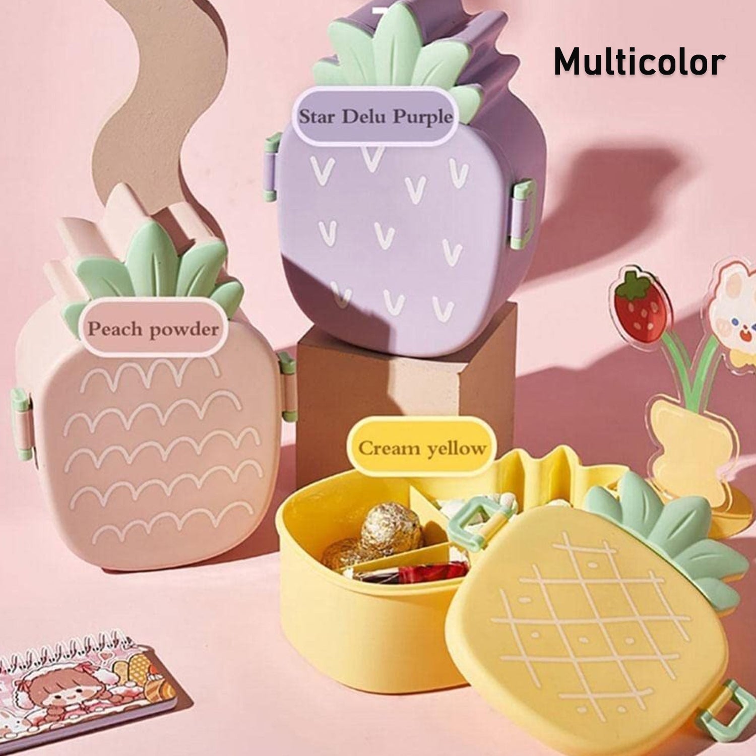5729 Kids Lunch Box Cute Pineapple Shaped Bento Box with Fork Spoon Snack Candy Container Microwave Portable Office Lunch Box (1 Pc / With Spoon, Fork & Color Box) 5729 Kids Lunch Box Cute Pineapple Shaped Bento Box with Fork Spoon Snack Candy Container Microwave Portable Office Lunch Box (1 Pc / With Spoon, Fork & Color Box)